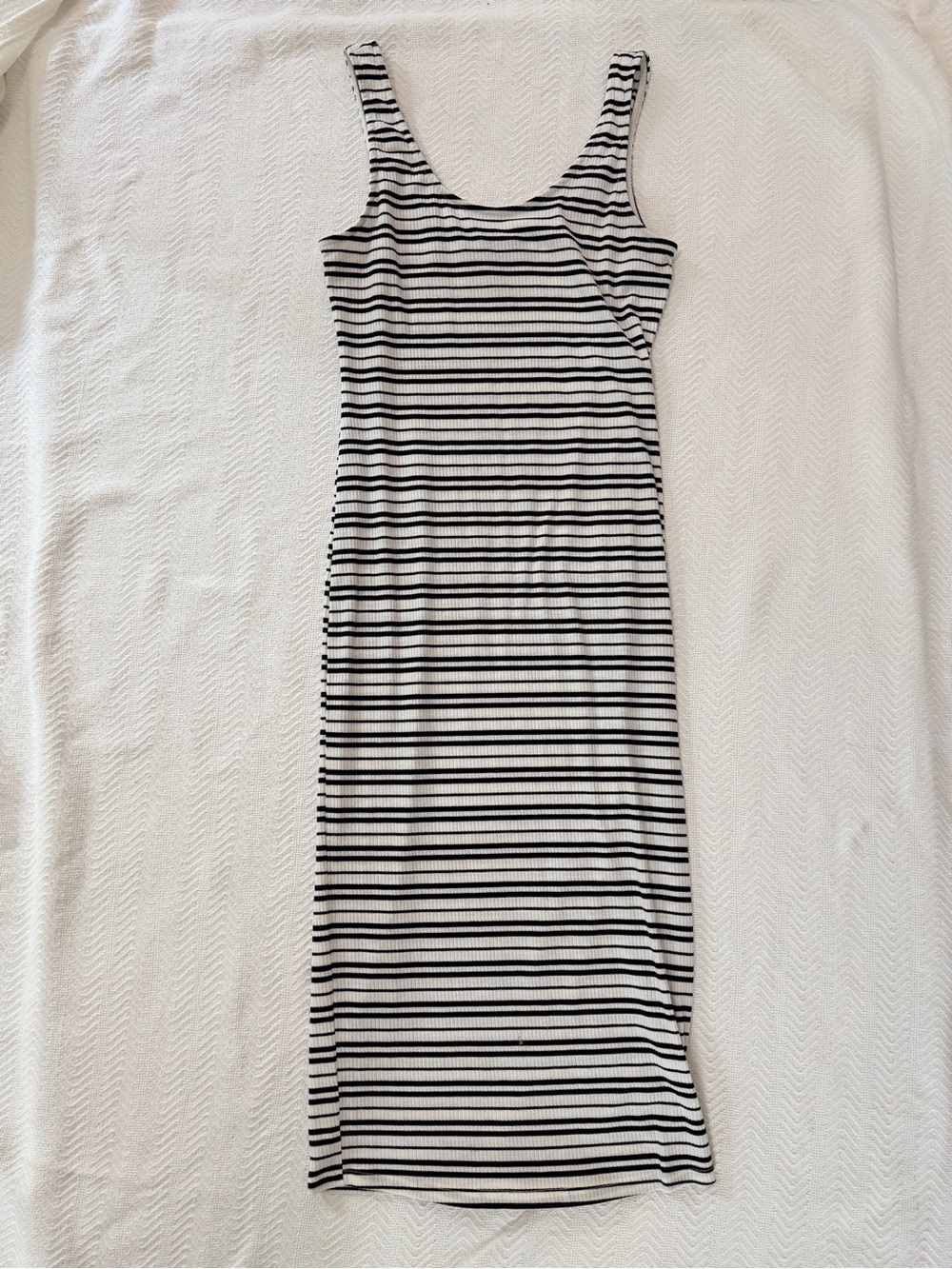 Sleeveless Striped Ribbed ankle length maxi Dress women small 4 stretch coastal - Picture 5 of 7